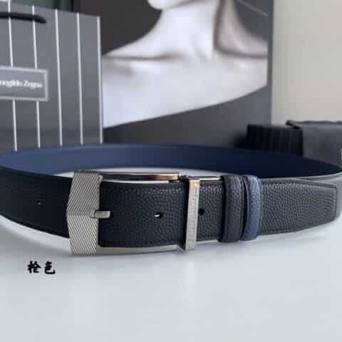 Ermengildo. Zein杰尼亚男士商务休闲旋转针扣头层牛皮珍珠纹理腰带3.5cm