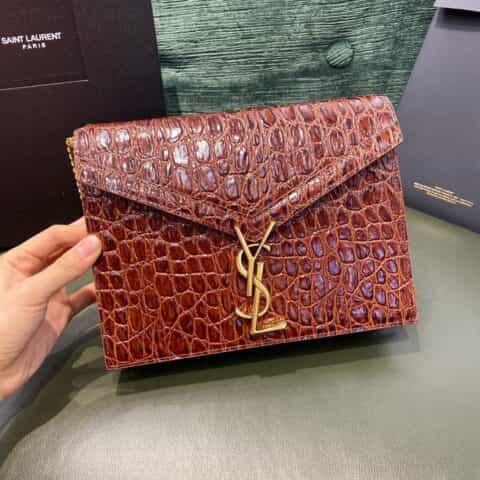 Saint laurent Ysl Cassandra bag 532750胡椒棕色鳄鱼纹
