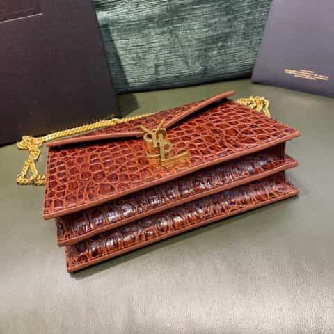 Saint laurent Ysl Cassandra bag 532750胡椒棕色鳄鱼纹