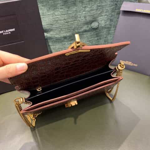 Saint laurent Ysl Cassandra bag 532750胡椒棕色鳄鱼纹