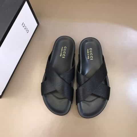 GUCCI古驰   G家新品头层小牛皮材质新品男士拖鞋
