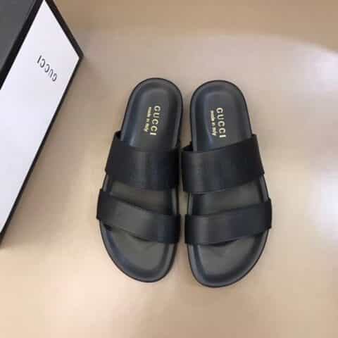 GUCCI古驰   G家新品头层小牛皮材质新品男士拖鞋