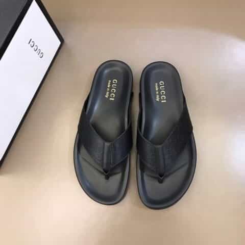 GUCCI古驰   G家新品头层小牛皮材质新品男士拖鞋
