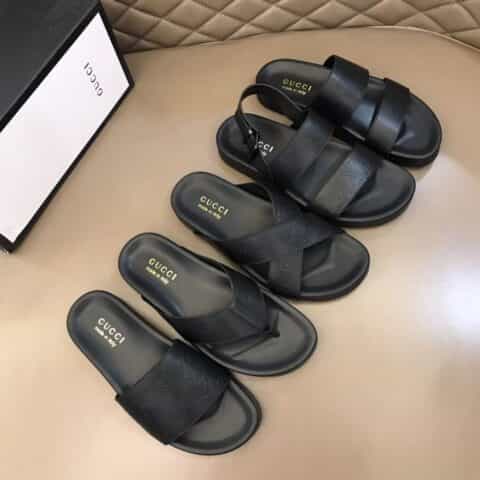 GUCCI古驰   G家新品头层小牛皮材质新品男士拖鞋