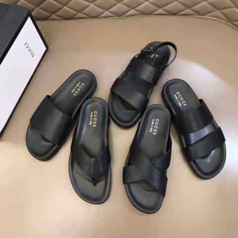 GUCCI古驰   G家新品头层小牛皮材质新品男士拖鞋