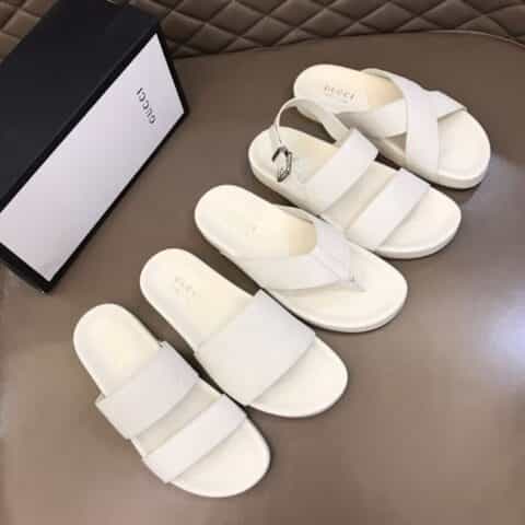GUCCI古驰   G家新品头层小牛皮材质新品男士拖鞋