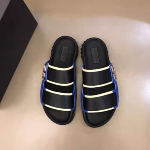 Valentino华伦天奴进口牛皮拼接高密度帆布织带男士拖鞋凉鞋