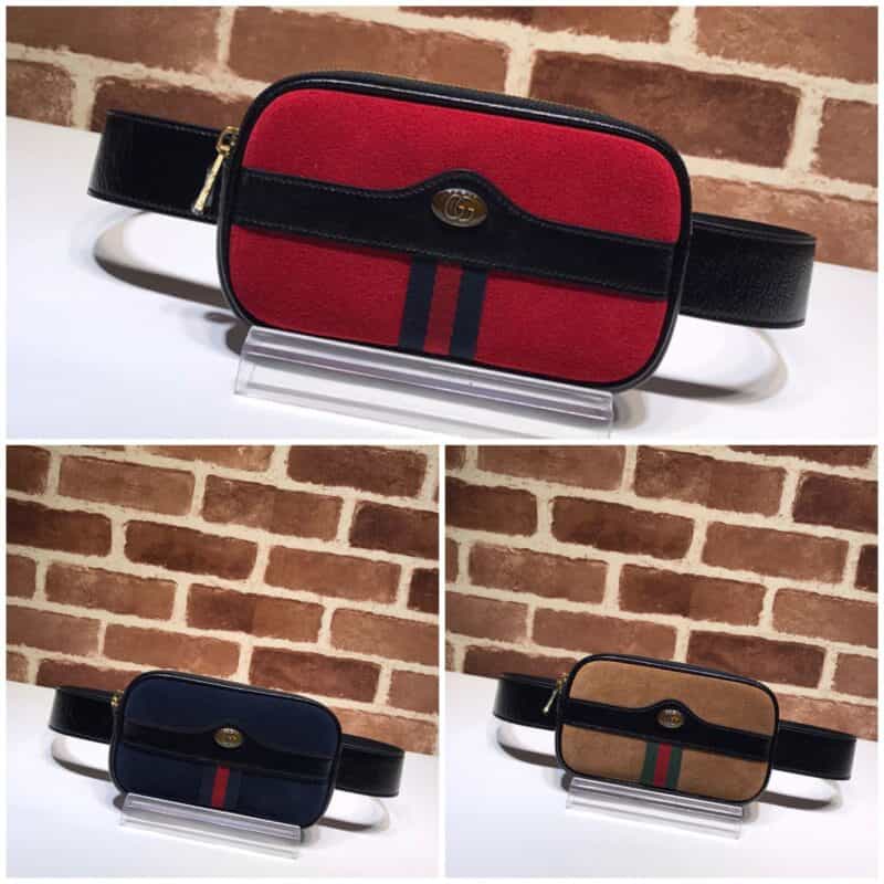 GUCCI古驰红绿条纹磨砂皮腰包/胸包519308