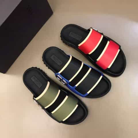 Valentino华伦天奴进口牛皮拼接高密度帆布织带男士拖鞋凉鞋