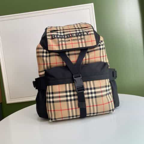 Burberry巴宝莉Vintage 复古格纹尼龙材质双肩包