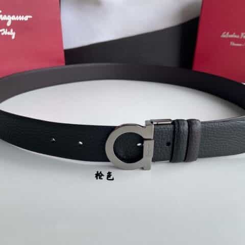 Salvatore  Ferragamo菲拉格慕男士3.5cm精致半圆马蹄金属扣头层牛皮双面腰带