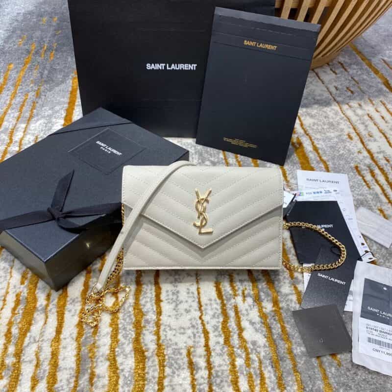Saint laurent Ysl woc小号信封包 393953白色金扣