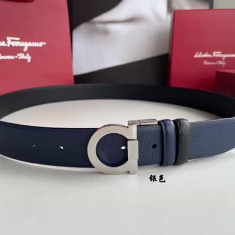 Salvatore  Ferragamo菲拉格慕男士3.5cm精致半圆马蹄金属扣头层牛皮双面腰带