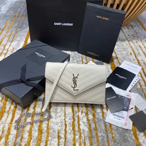 Saint laurent Ysl woc小号信封包 393953白色银扣