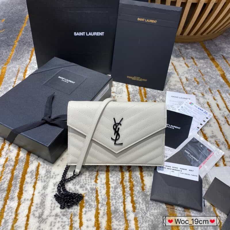 Saint laurent Ysl woc小号信封包 393953白色黑扣