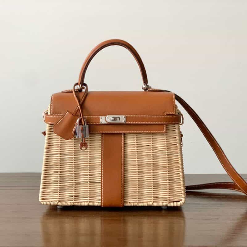 Hermès爱马仕 Kelly 25 Picnic 金棕/编织 银扣 全手工