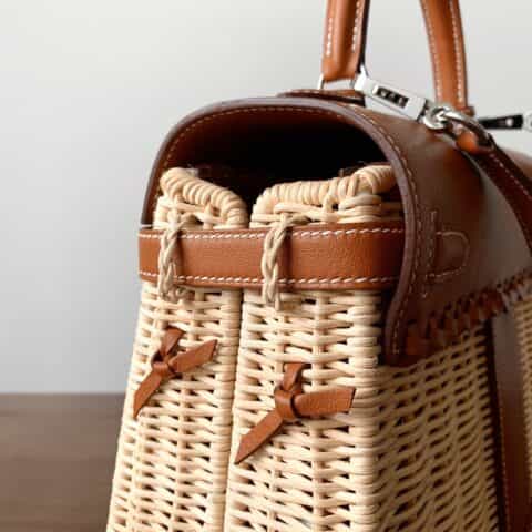 Hermès爱马仕 Kelly 25 Picnic 金棕/编织 银扣 全手工