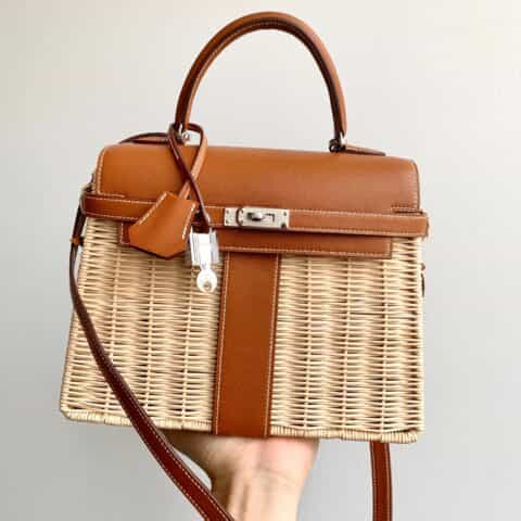 Hermès爱马仕 Kelly 25 Picnic 金棕/编织 银扣 全手工