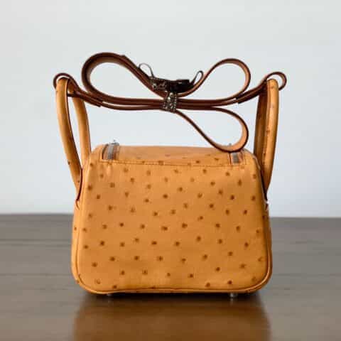 Hermès爱马仕 Mini Lindy 鸵鸟皮 太妃金 银扣 全手工