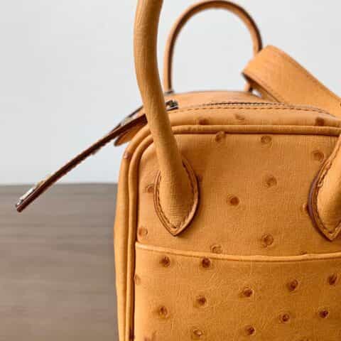 Hermès爱马仕 Mini Lindy 鸵鸟皮 太妃金 银扣 全手工