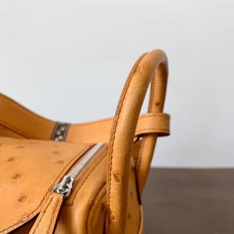 Hermès爱马仕 Mini Lindy 鸵鸟皮 太妃金 银扣 全手工