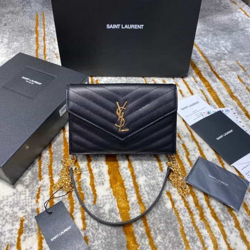Saint laurent Ysl woc小号信封包 393953黑色金扣