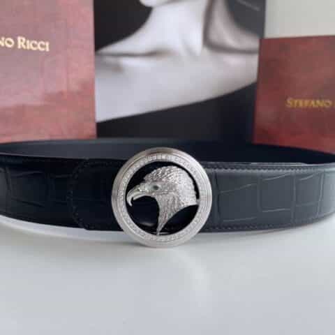 Stefano  Ricci（史蒂芬劳.尼治)精钢鹰头镶嵌挂扣男士腰带宽度3.8cm
