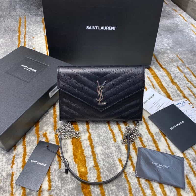 Saint laurent Ysl woc小号信封包 393953黑色银扣