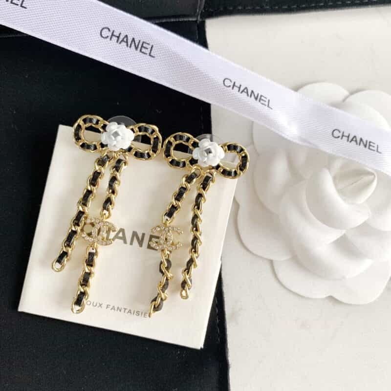 20新款CHANEL香奈儿山茶花蝴蝶结耳钉耳环
