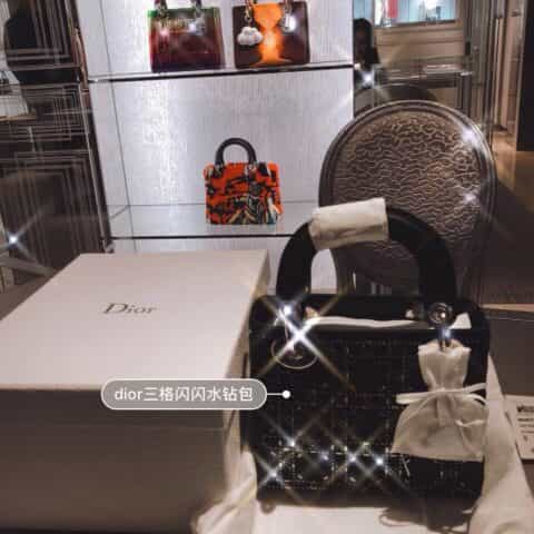 Dior Lady Mini 真丝镶钻戴妃包