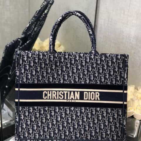 Dior蓝色天鹅绒Oblique印花Book Tote Bag M1286ZWVF_M928