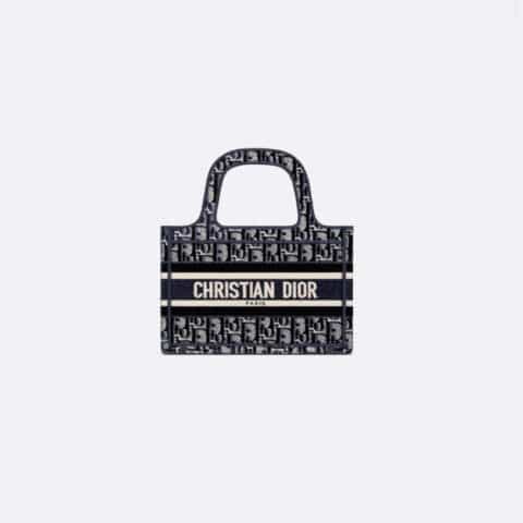 Dior蓝色天鹅绒Oblique印花Mini Book Tote Bag S5475ZWVF_M928