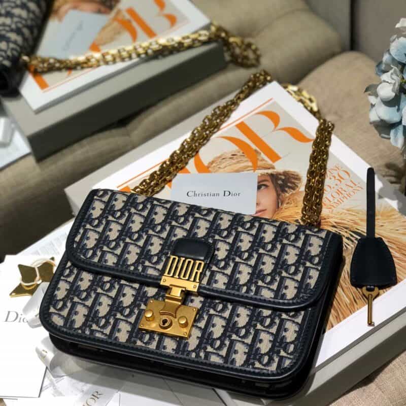 Dior蓝色天鹅绒Oblique印花addict bag M5818