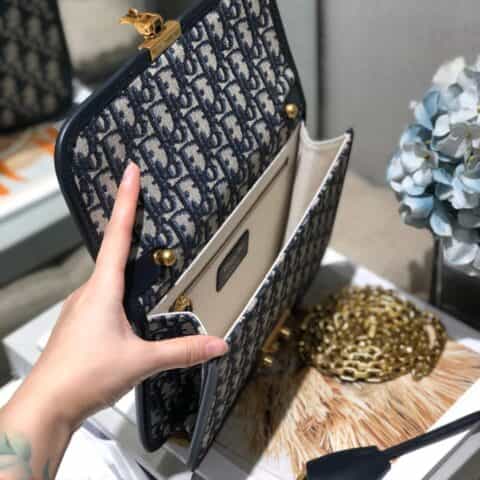 Dior蓝色天鹅绒Oblique印花addict bag M5818