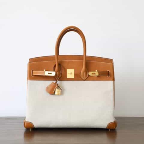 Hermès爱马仕 Birkin 35 haas barenia 马鞍皮/帆布 金扣