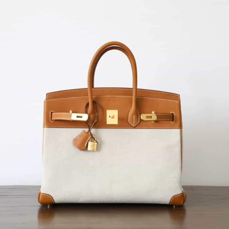 Hermès爱马仕 Birkin 35 haas barenia 马鞍皮/帆布 金扣