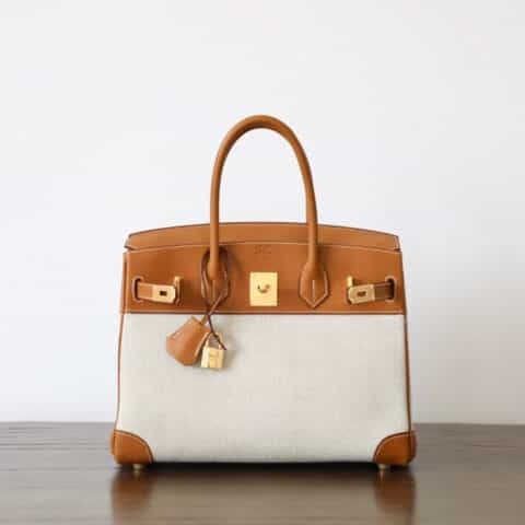 Hermès爱马仕 Birkin 30 haas barenia 马鞍皮/帆布 金扣