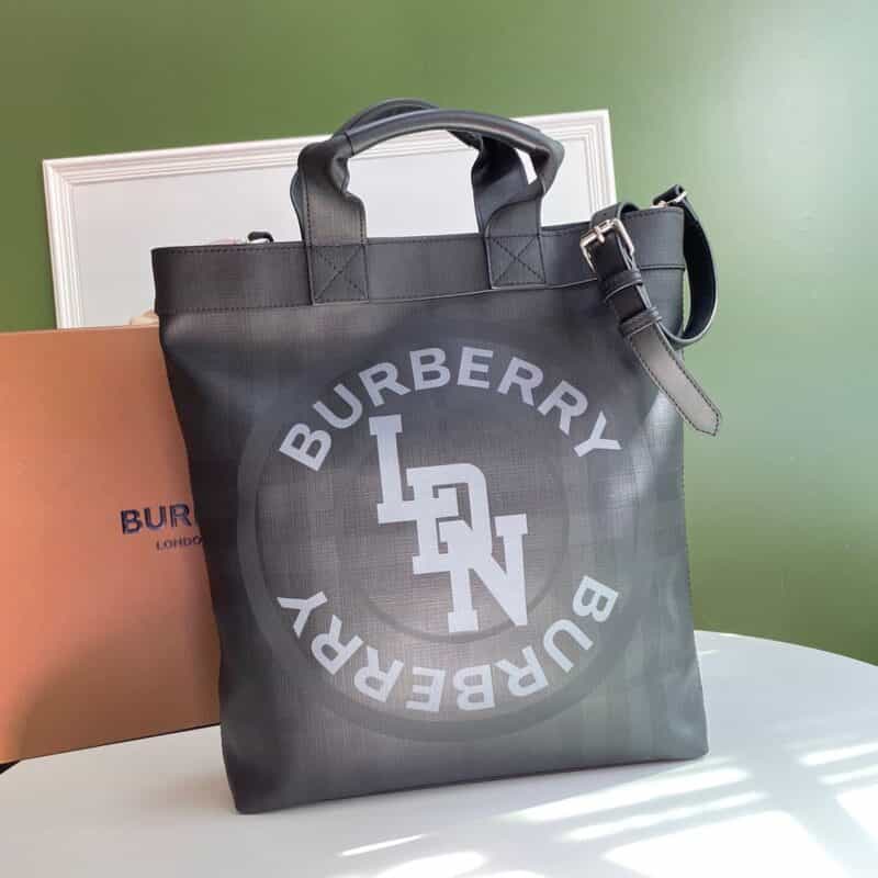 Burberry巴宝莉London 格纹裁片拼皮革托特包