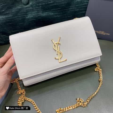Saint laurent Ysl Kate 24cm 链条包 354021白色金扣