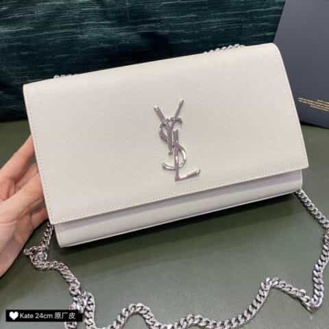 Saint laurent Ysl Kate 24cm 链条包 354021白色银扣