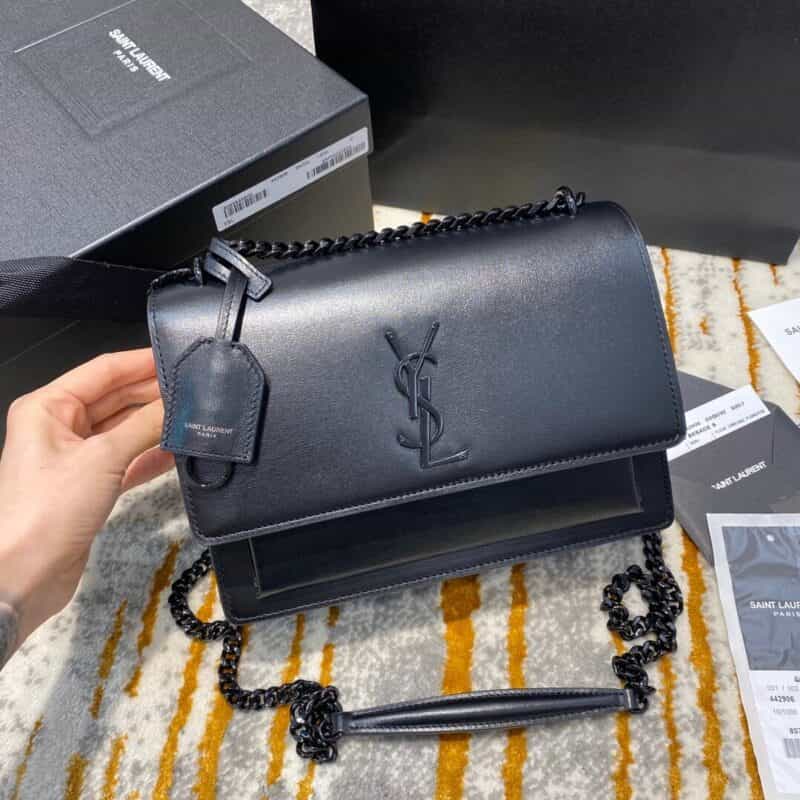 Saint laurent Ysl Sunset 22cm牙签纹日落包 442906黑色黑扣
