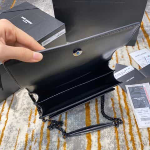 Saint laurent Ysl Sunset 22cm牙签纹日落包 442906黑色黑扣