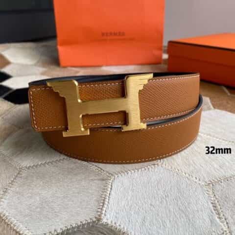 Hermes爱马仕   镀金/镀铬色天使金属扣双面皮腰带32mm