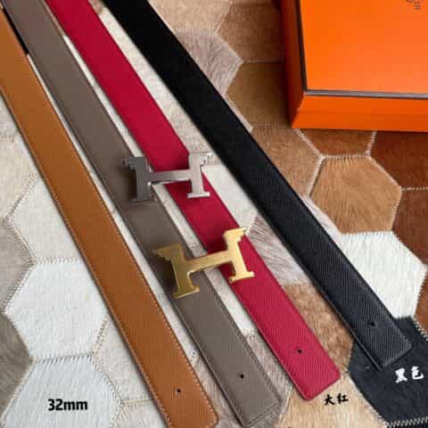 Hermes爱马仕   镀金/镀铬色天使金属扣双面皮腰带32mm