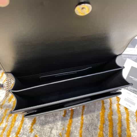 Saint laurent Ysl Sunset 22cm牙签纹日落包 442906黑色银扣