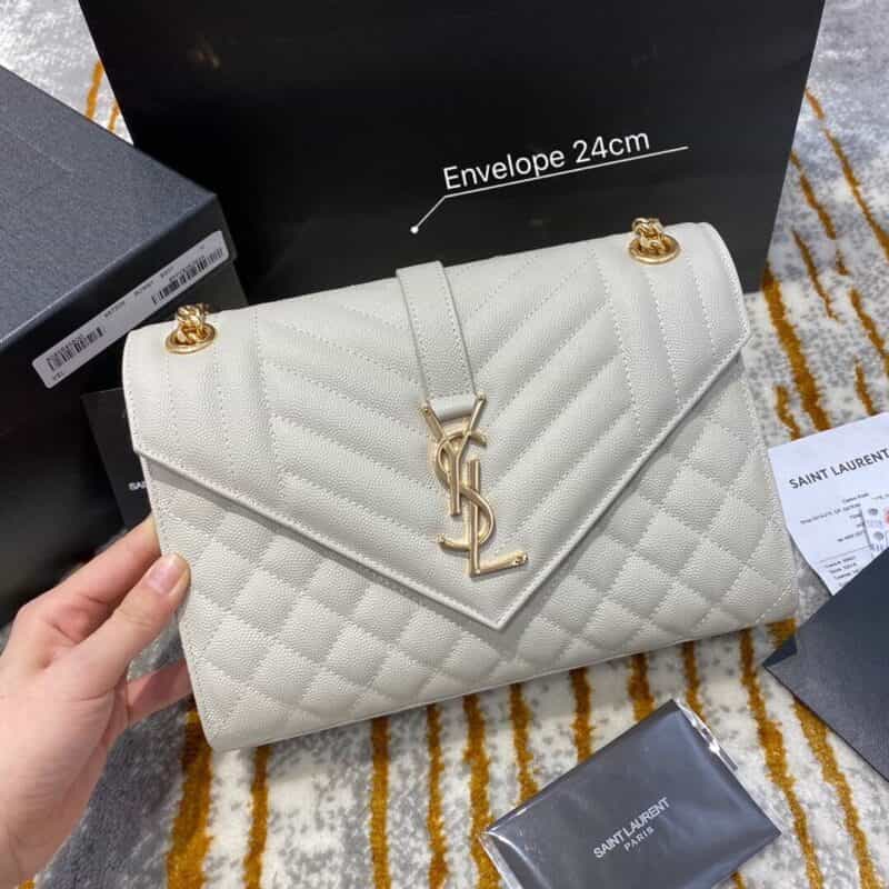 Saint laurent Ysl Envelope 24 Bag 487206白色鱼子酱金扣