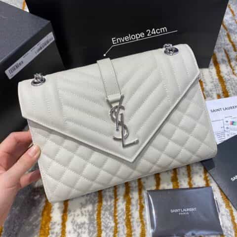 Saint laurent Ysl Envelope 24 Bag 487206白色鱼子酱银扣