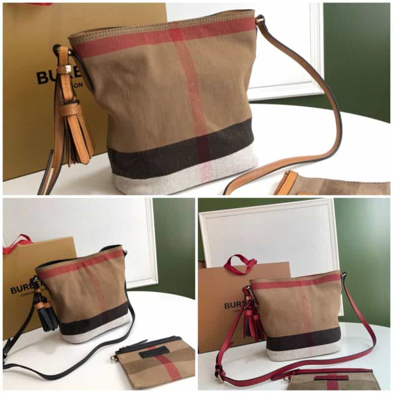 Burberry巴宝莉Canvas 格纹麻布进口头层牛皮饰边The Ashby 艾仕贝手袋9361