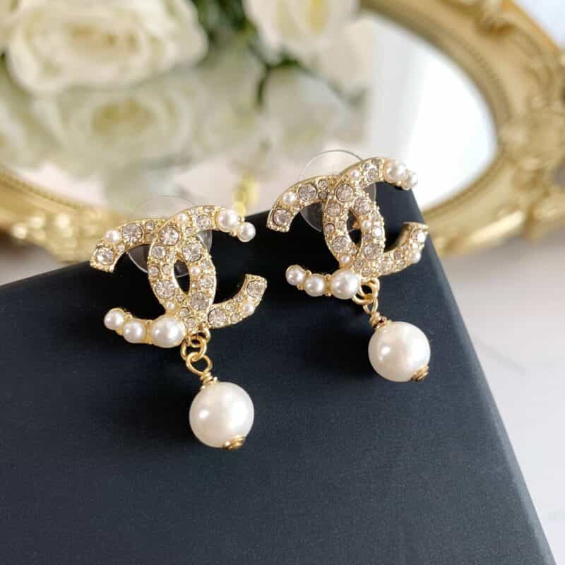 20新款CHANEL香奈儿双c珍珠耳钉耳环