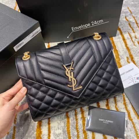 Saint laurent Ysl Envelope 24 Bag 487206黑色鱼子酱金扣